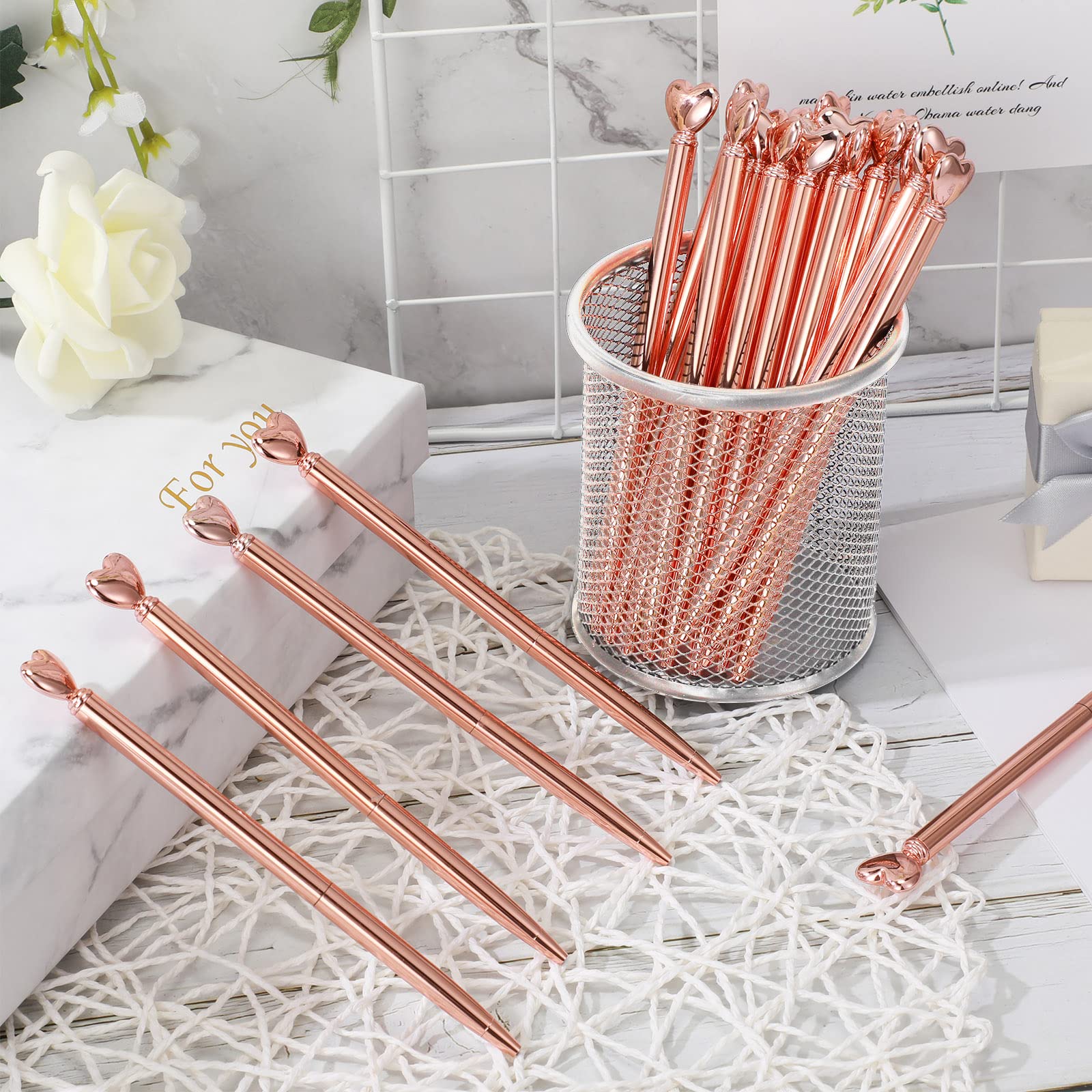 Thenshop 24 Pcs Heart Shaped Pens Metal Retractable Pens 1.0 mm