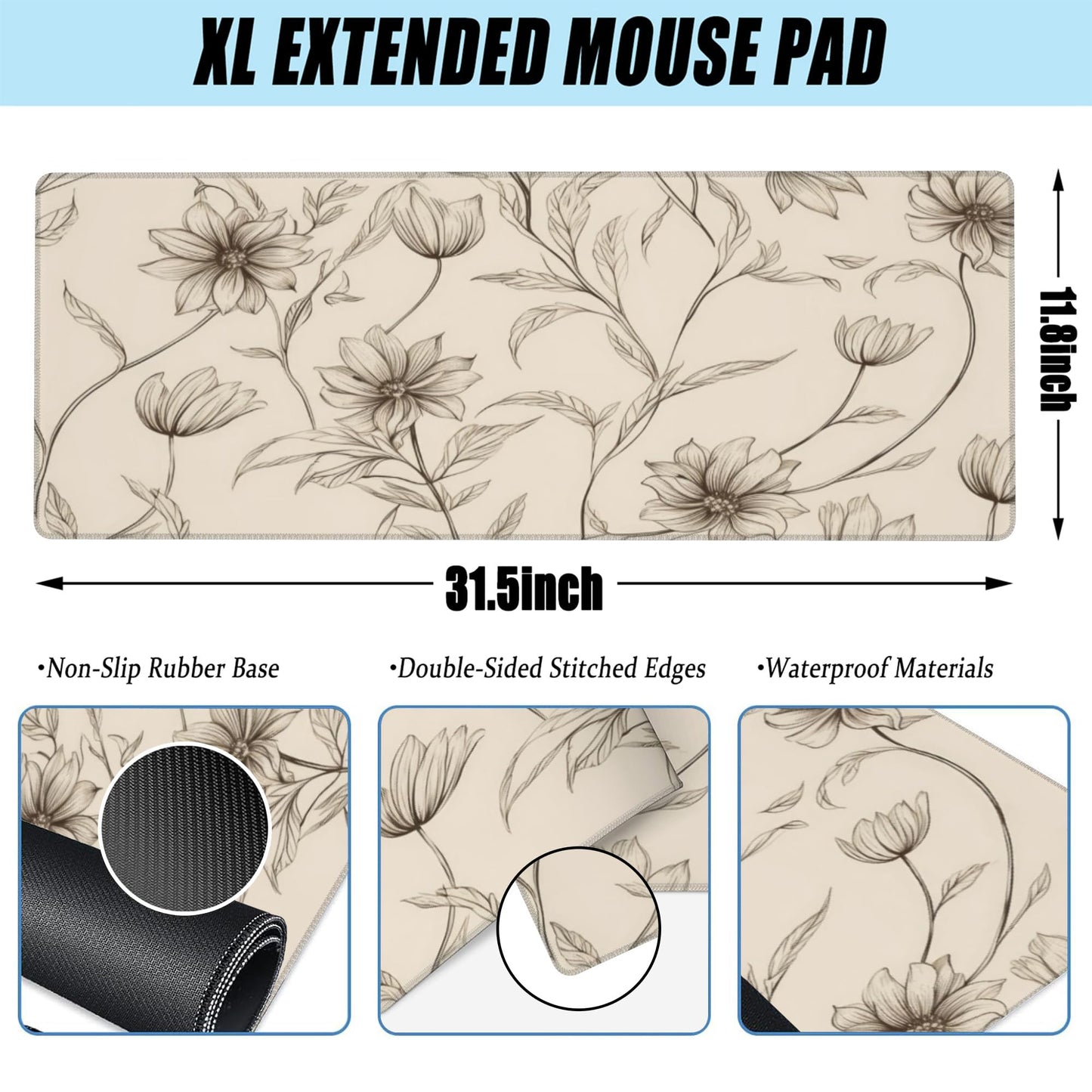 XL Mouse Pad,Minimalist Flowers Large Gaming Mouse Pad,Abstract line Floral Desk Mat for