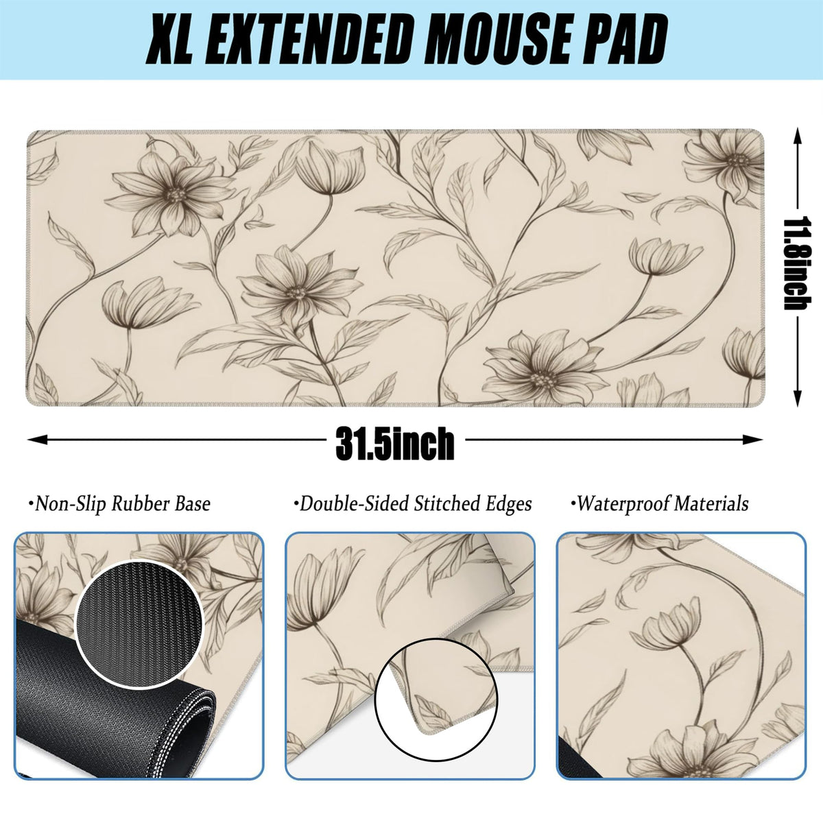 XL Mouse Pad,Minimalist Flowers Large Gaming Mouse Pad,Abstract line Floral Desk Mat for