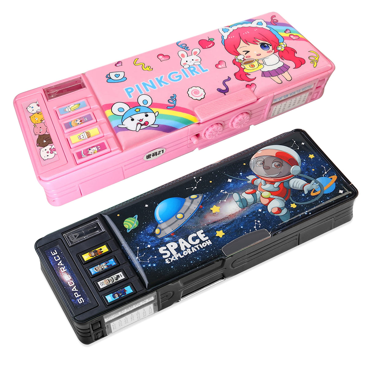 【2Pack】Pop Up Multifunction Pencil Case for Girls and Boys, Cute Cartoon Pen Box Organizer