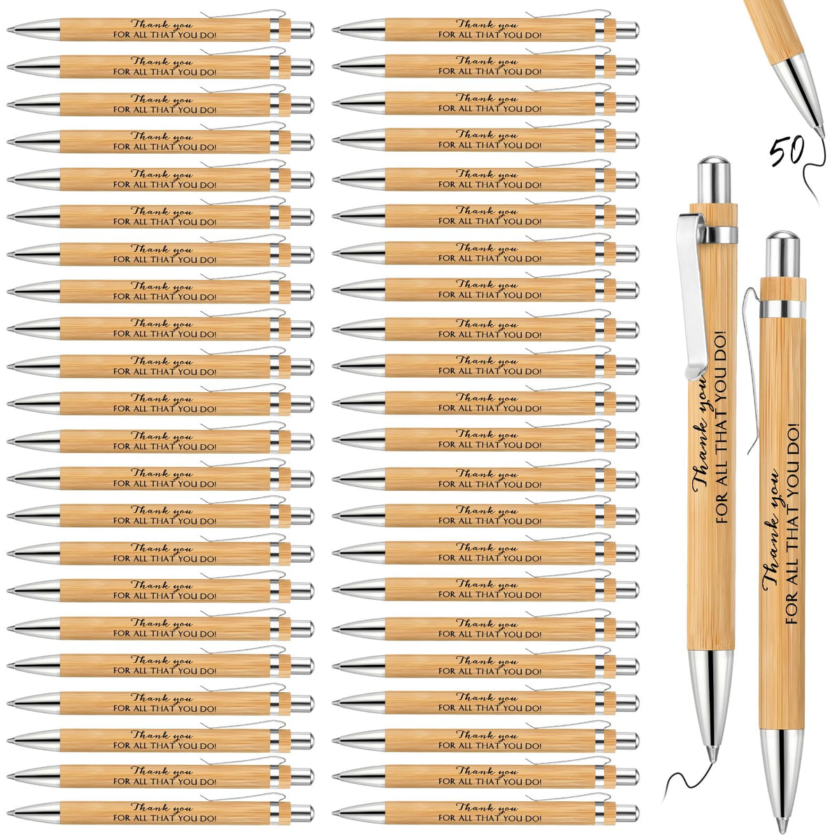 Fuutreo 50 Pcs Employee Appreciation Gift Bulk Inspirational Bamboo Pens Thanks Wood Ballpoint Pen