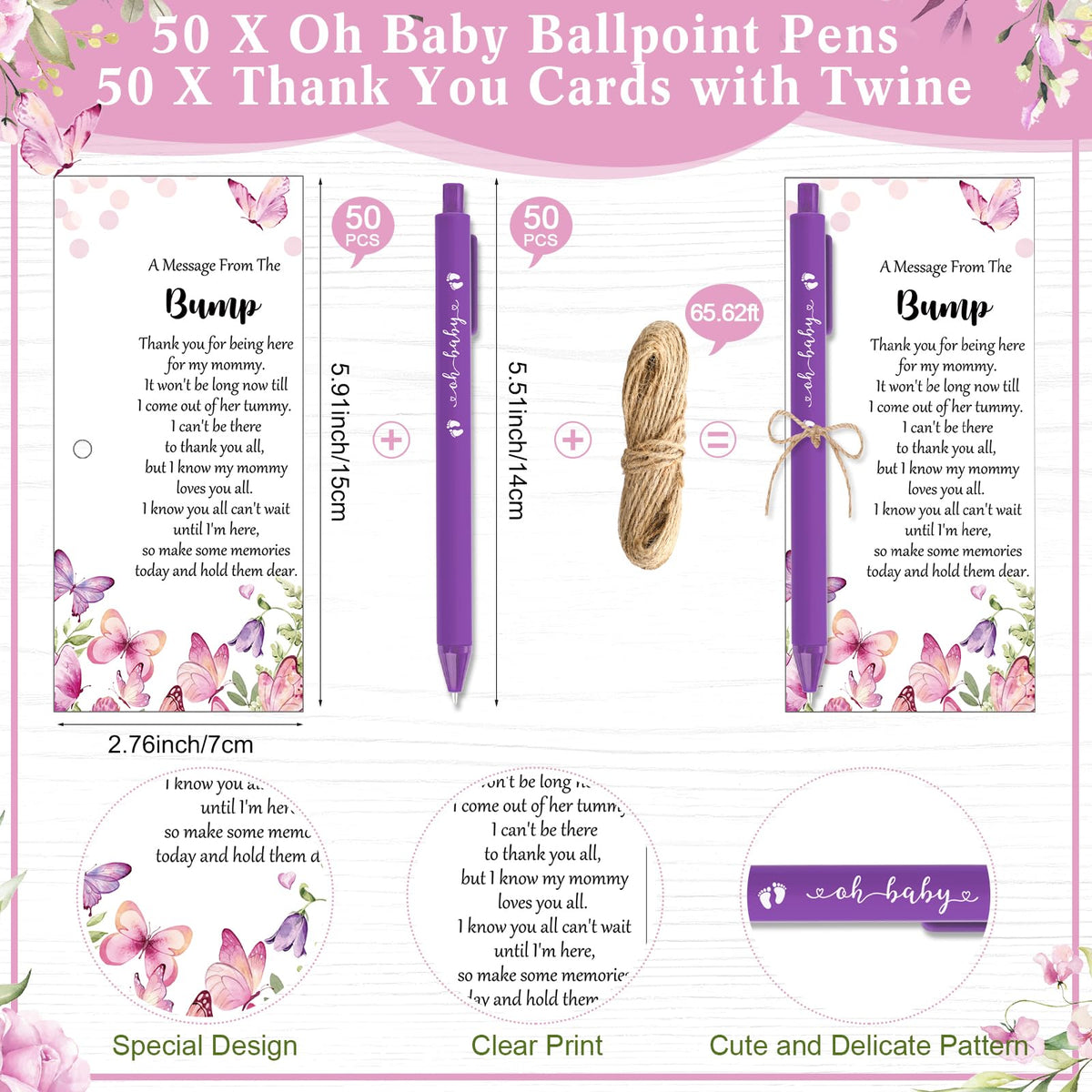 Sintuff 50 Set Baby Shower Party Favors for Guests, Purple, Butterfly