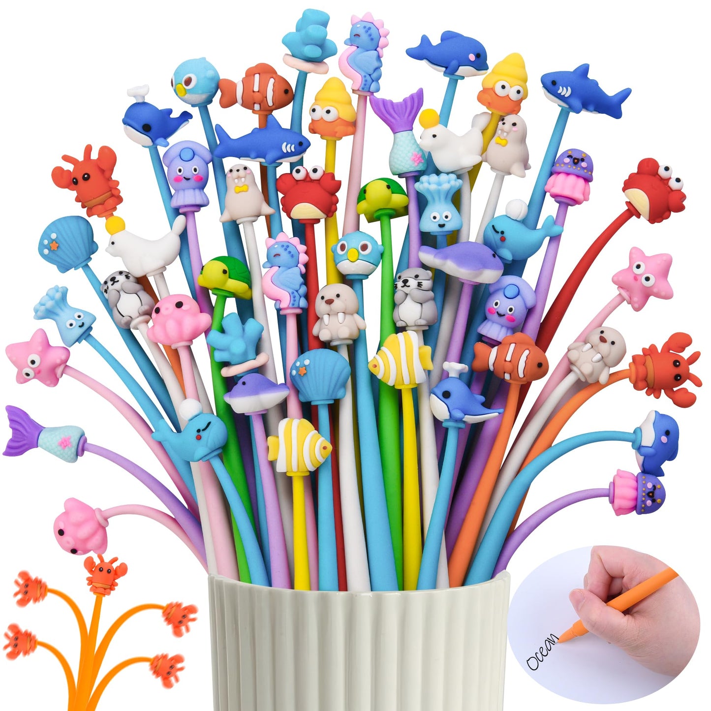 50 PCS Under the Sea Party Favor Stress Relief Bobblehead Pens Fun Cute Pen Fidget Pens Kawaii