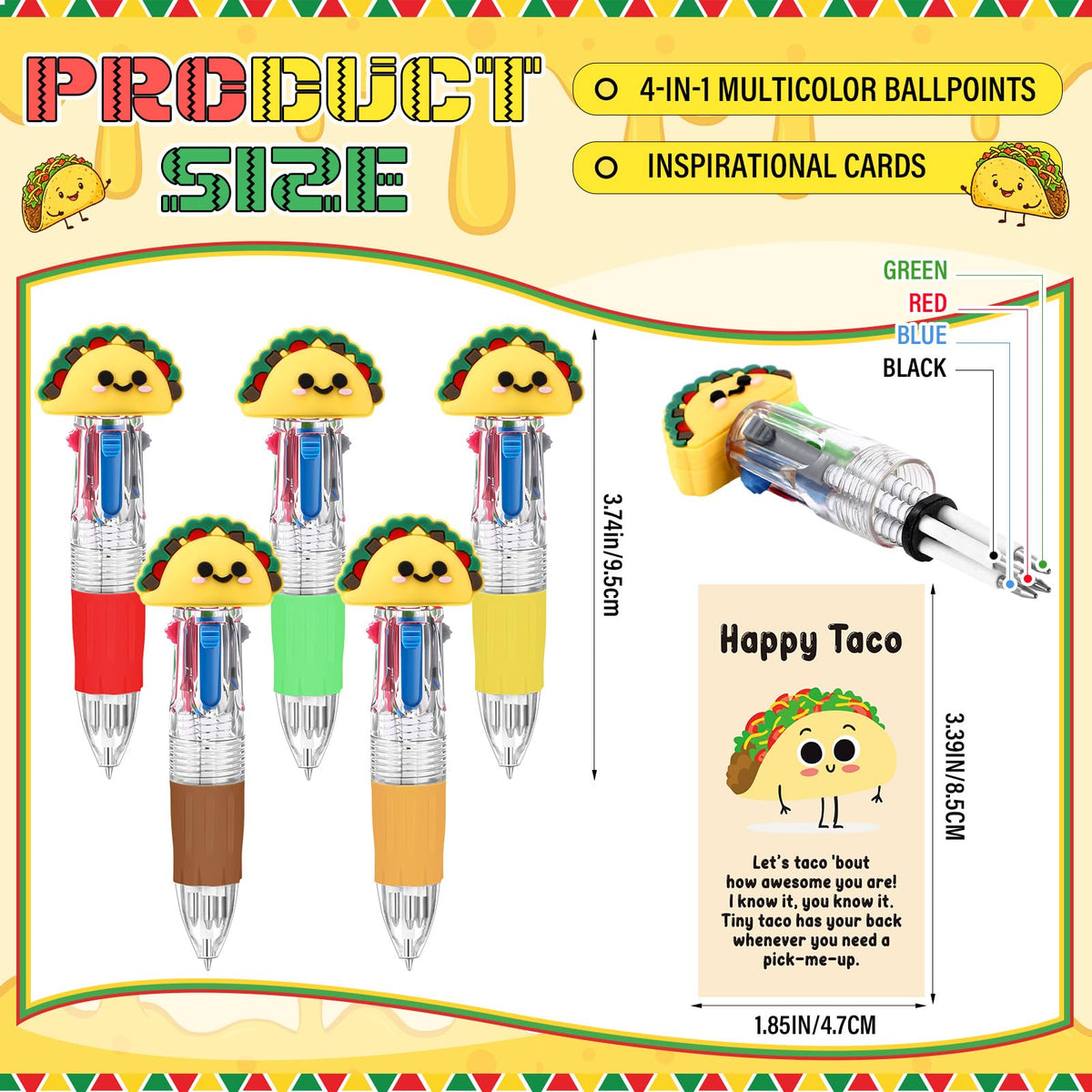 Sayglossy 36 Sets Taco Pens Bulk, 4-in-1 Taco Party Favor Pens with Cards