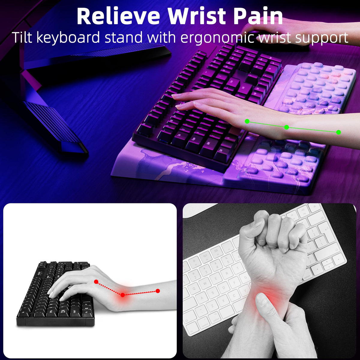 Ospelelf Computer Keyboard Stand Tilt with Wrist Rest, Comfy Ergonomic Keyboard Riser Holder for
