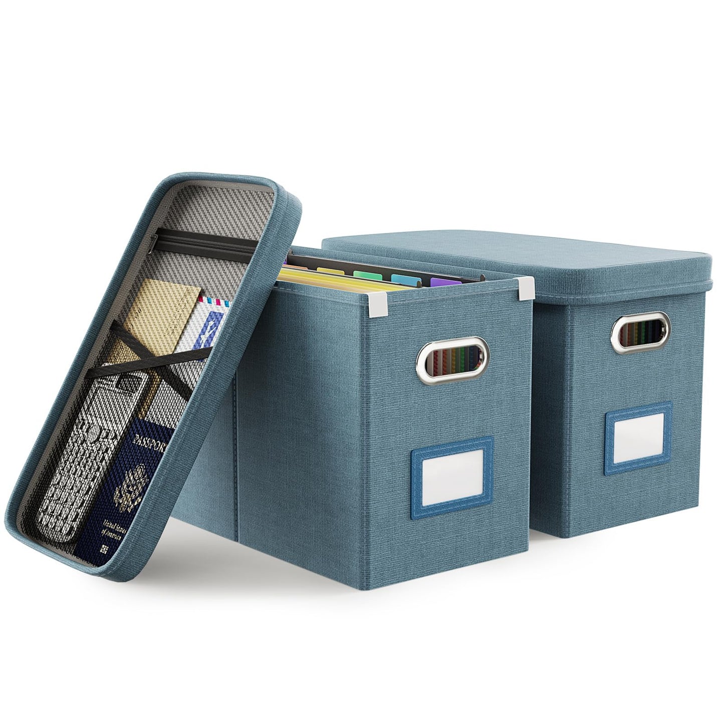 Oterri File Organizer with Lid, Hanging Filing Box with Mesh Pocket, Document Organizer for Letter