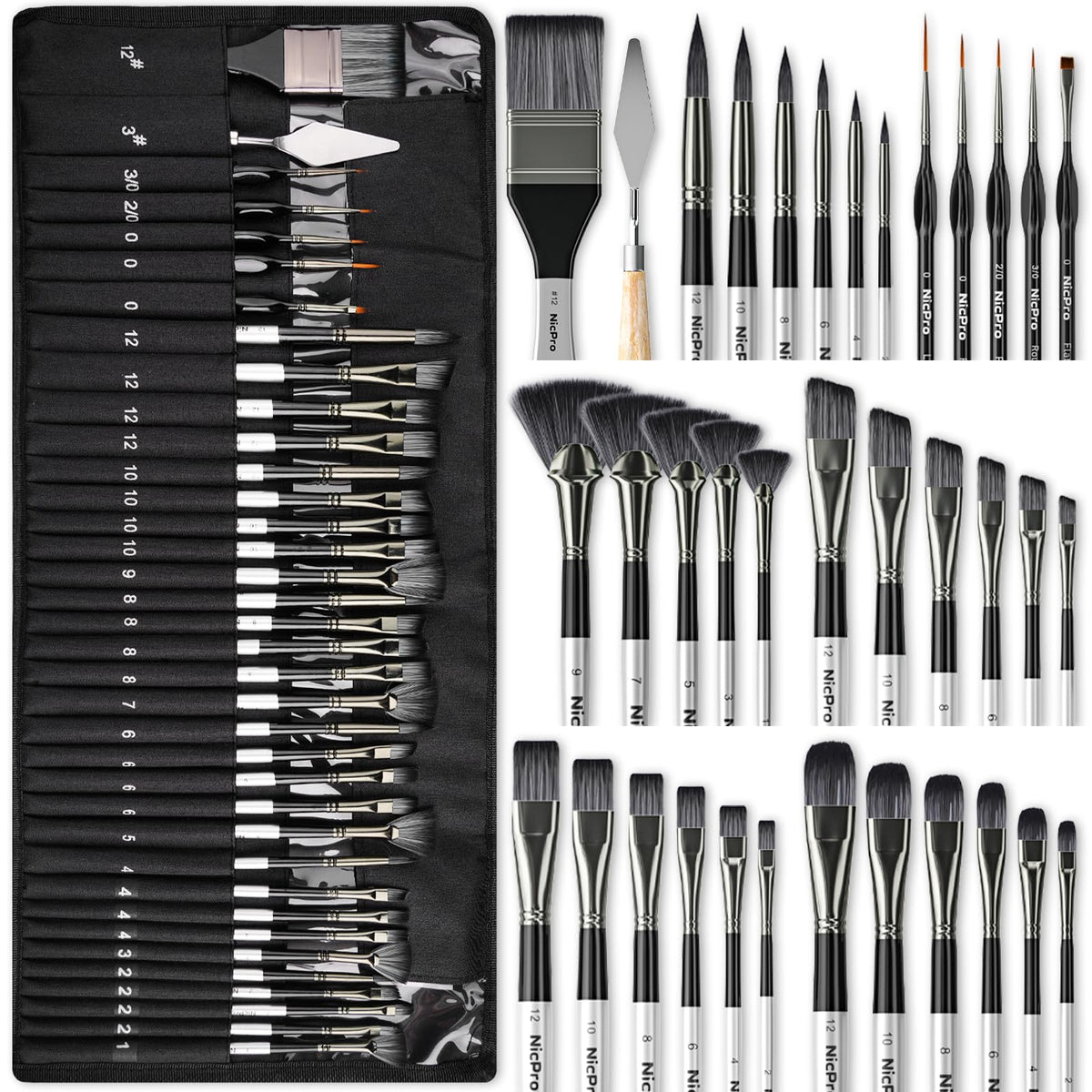 Nicpro 36pcs Paint Brush Set,Professional Paintbrushes for Acrylic Painting