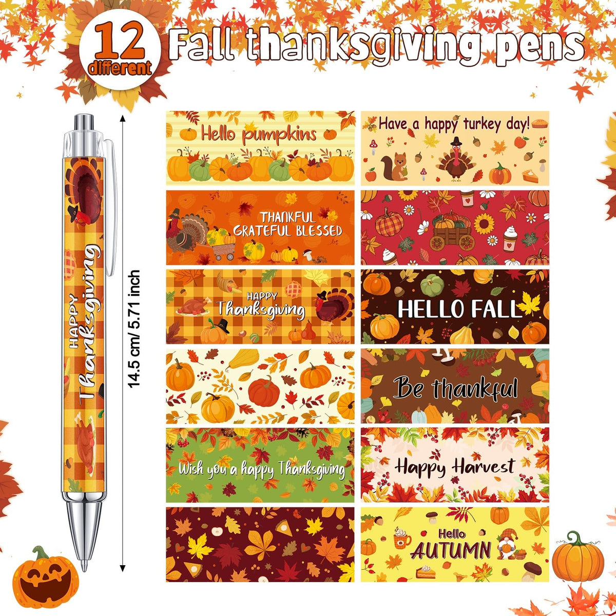 Cholemy 48 Pcs Fall Ballpoint Pens Bulk Thanksgiving Pumpkin Maple Leaf Pen