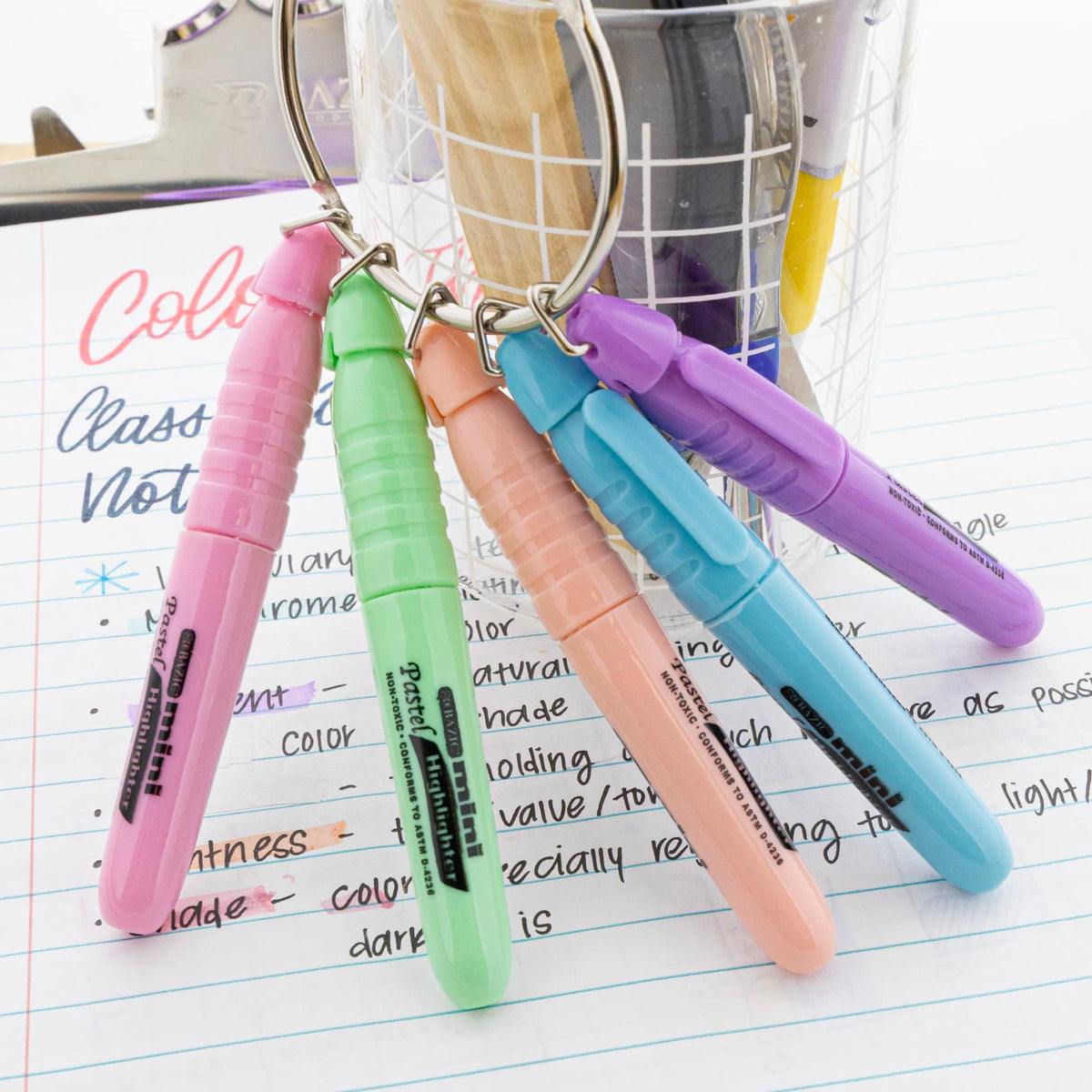 BAZIC PRODUCTS Mini Pastel Highlighters, Chisel Tip, 5 Count, 24-Box