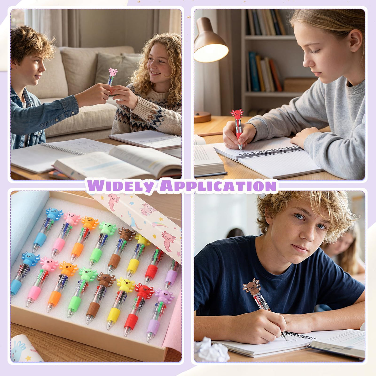 BESARME 48 Pcs Axolotl Pens for Students, 4-in-1 Cute Pen Gifts