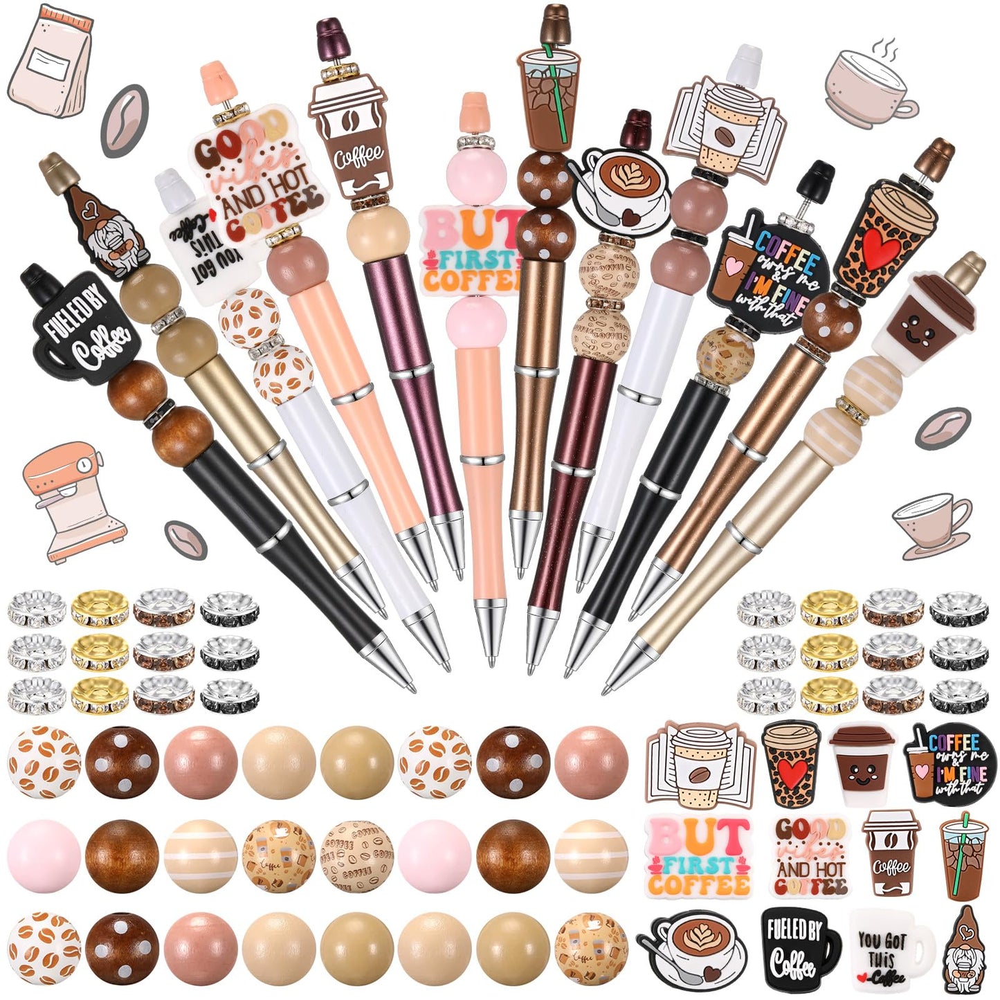 Geyee 12 Set Beadable Pens DIY Bead Pens, Multicolor, Coffee