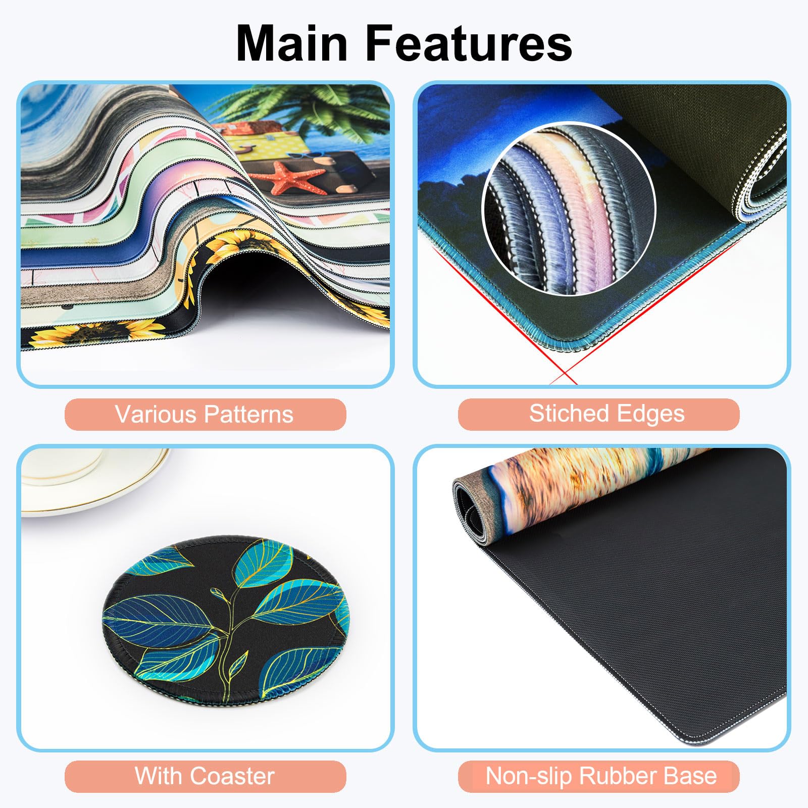 Large Gaming Mouse Pad with Coaster,Desk Matt for Desktop,Desk Mat-Leaves