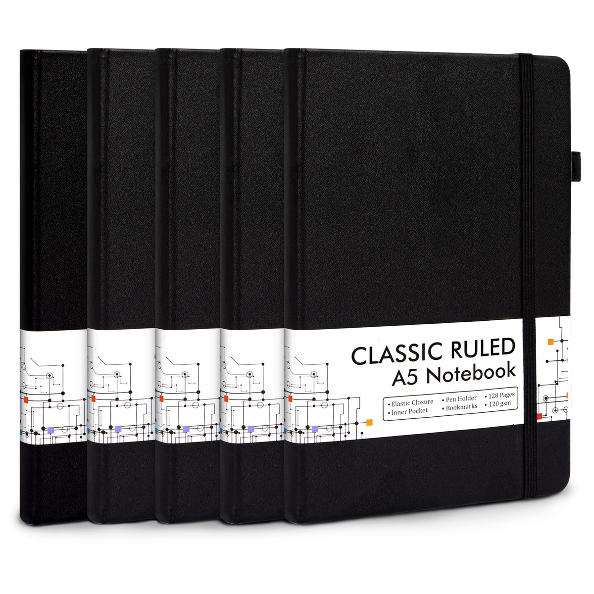 5 Pack Journal Notebook Bulk for School, Feela Hardcover Business Notebooks Classic Ruled Lined
