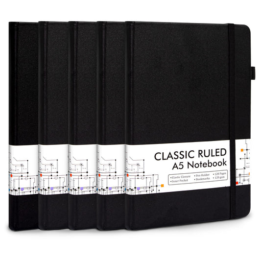 5 Pack Journal Notebook Bulk for School, Feela Hardcover Business Notebooks Classic Ruled Lined