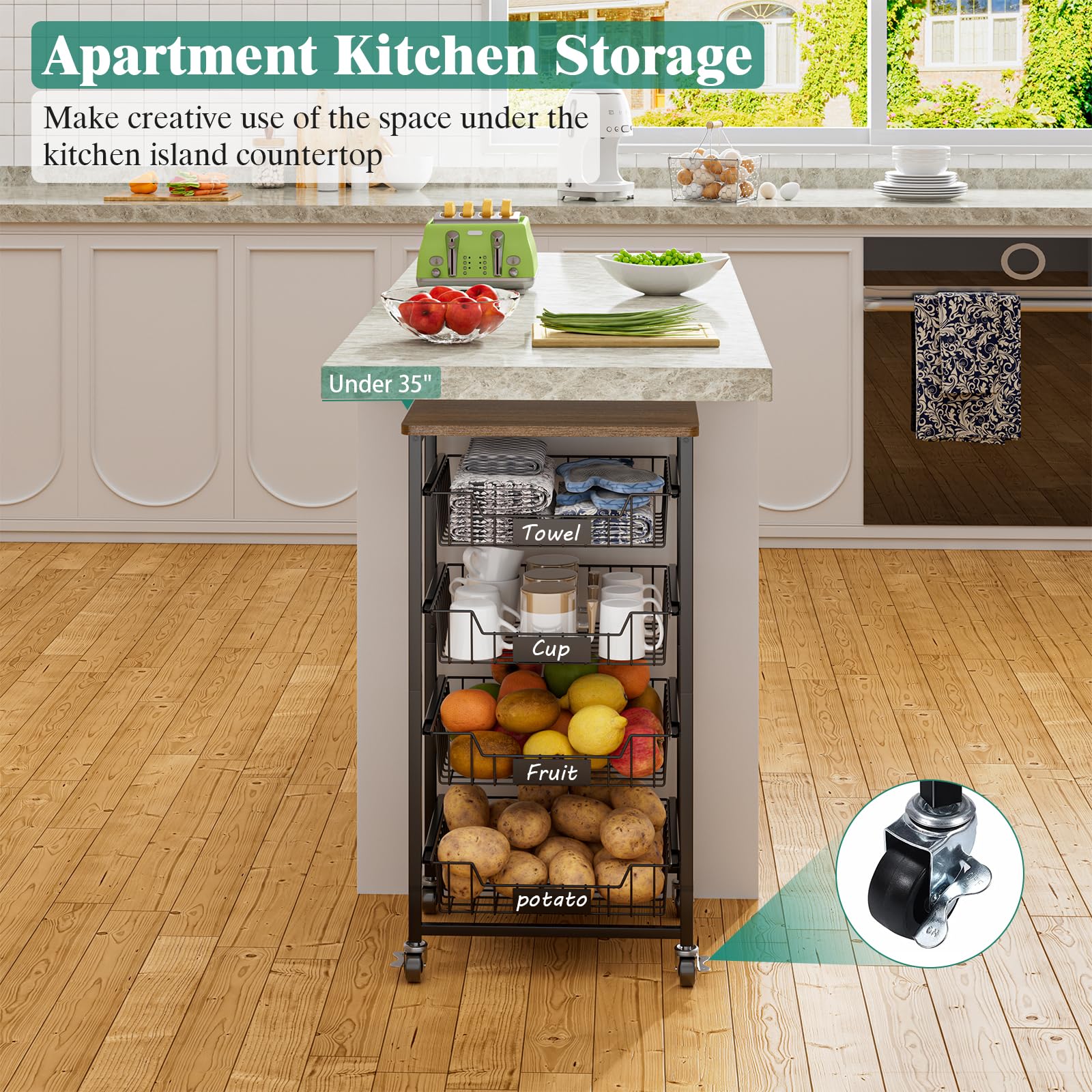 CHLORYARD 5-Tier Vegetable Fruit Basket Kitchen Storage Rolling Cart on Wheels with Pull-Out