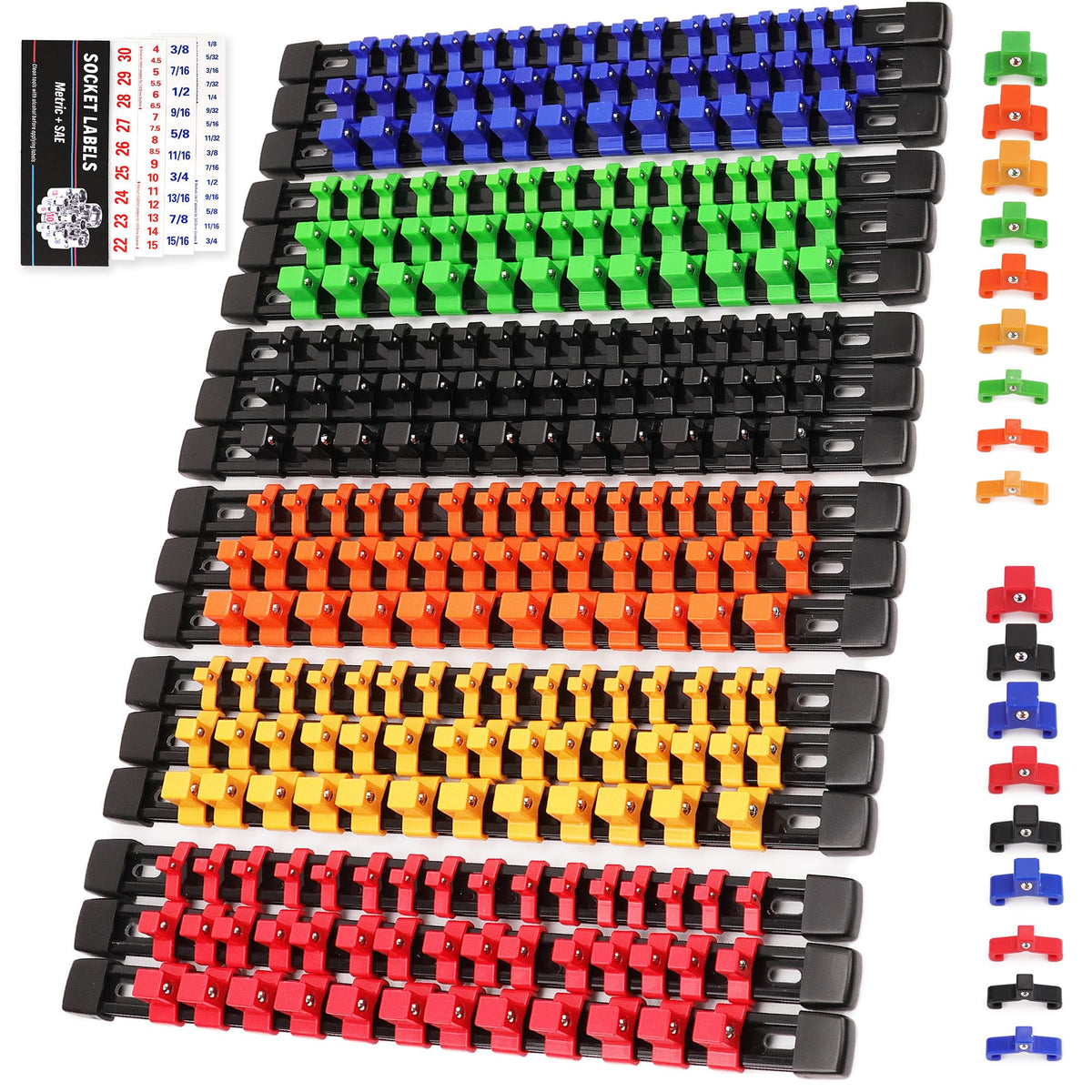 SWANLAKE Socket Organizer Set 18-Piece, 1/4-Inch x 96 Clips, 3/8-Inch x 90 Clips, 1/2-Inch x 72