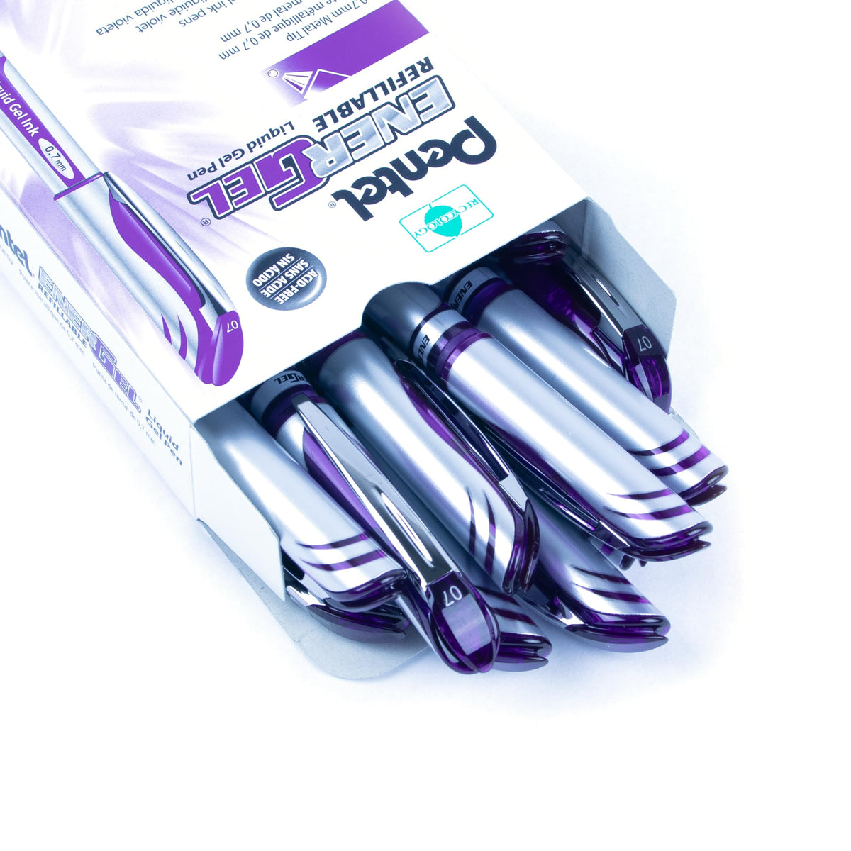 Pentel ENER-GEL Deluxe Liquid Gel Pen, Medium Line, Metal Tip, Violet Ink, Box of 12 (BL57-V)