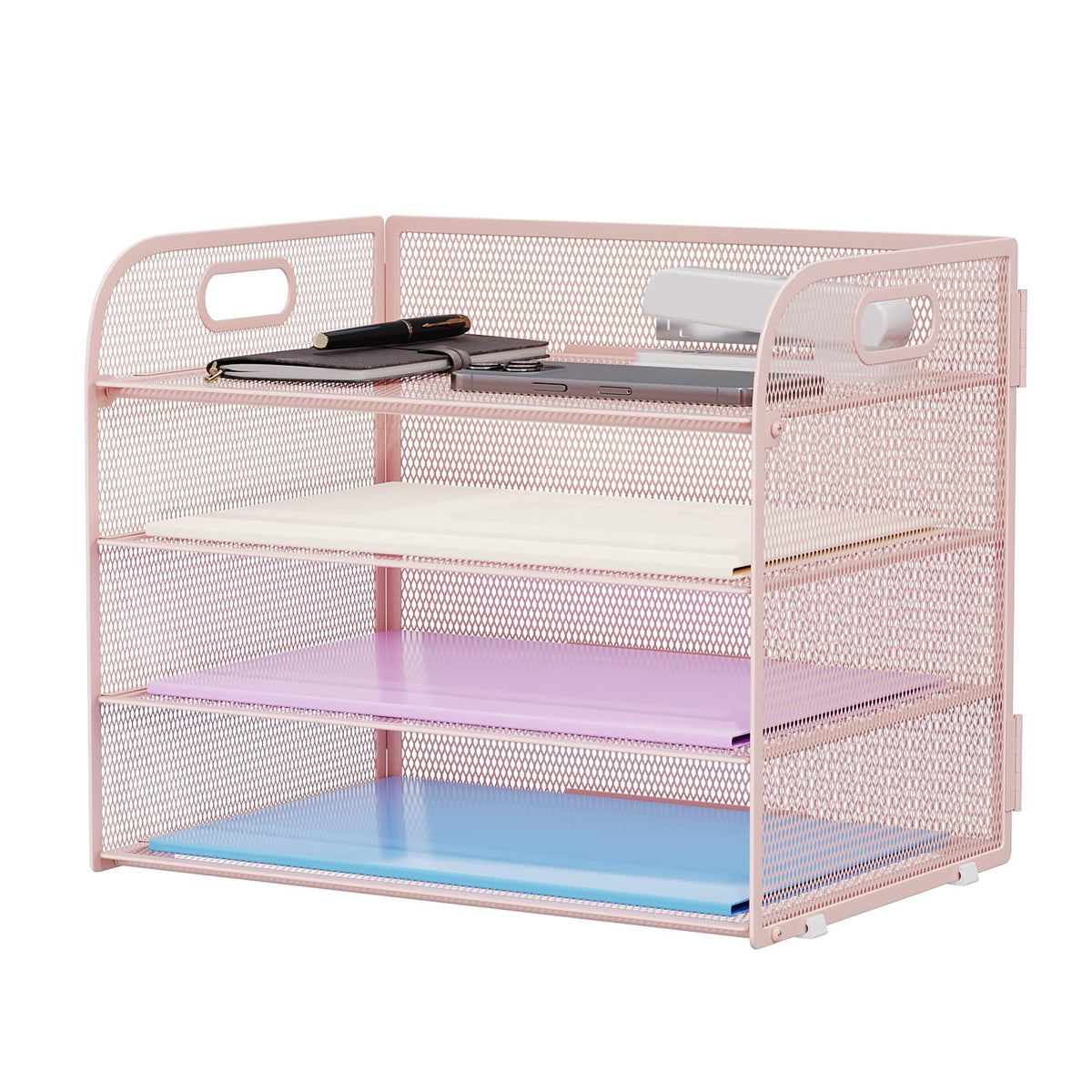Marbrasse 4 Tier Paper Organizer Letter Tray - Mesh Desk File Organizer with Handle, Paper Sorter