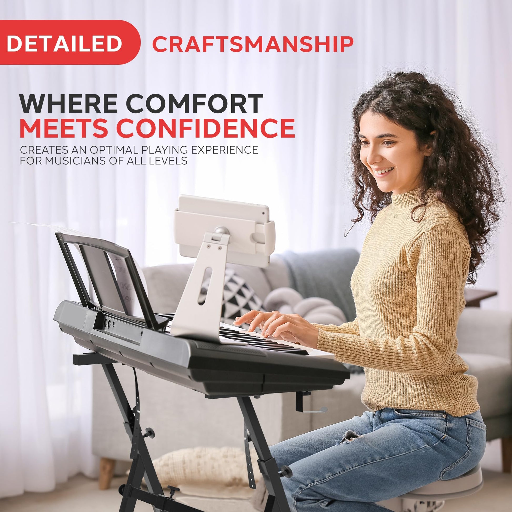 Heavy Duty Folding Keyboard Stand - Sturdy Reinforced Z Design W/ Adjustable Width & Height, Foam