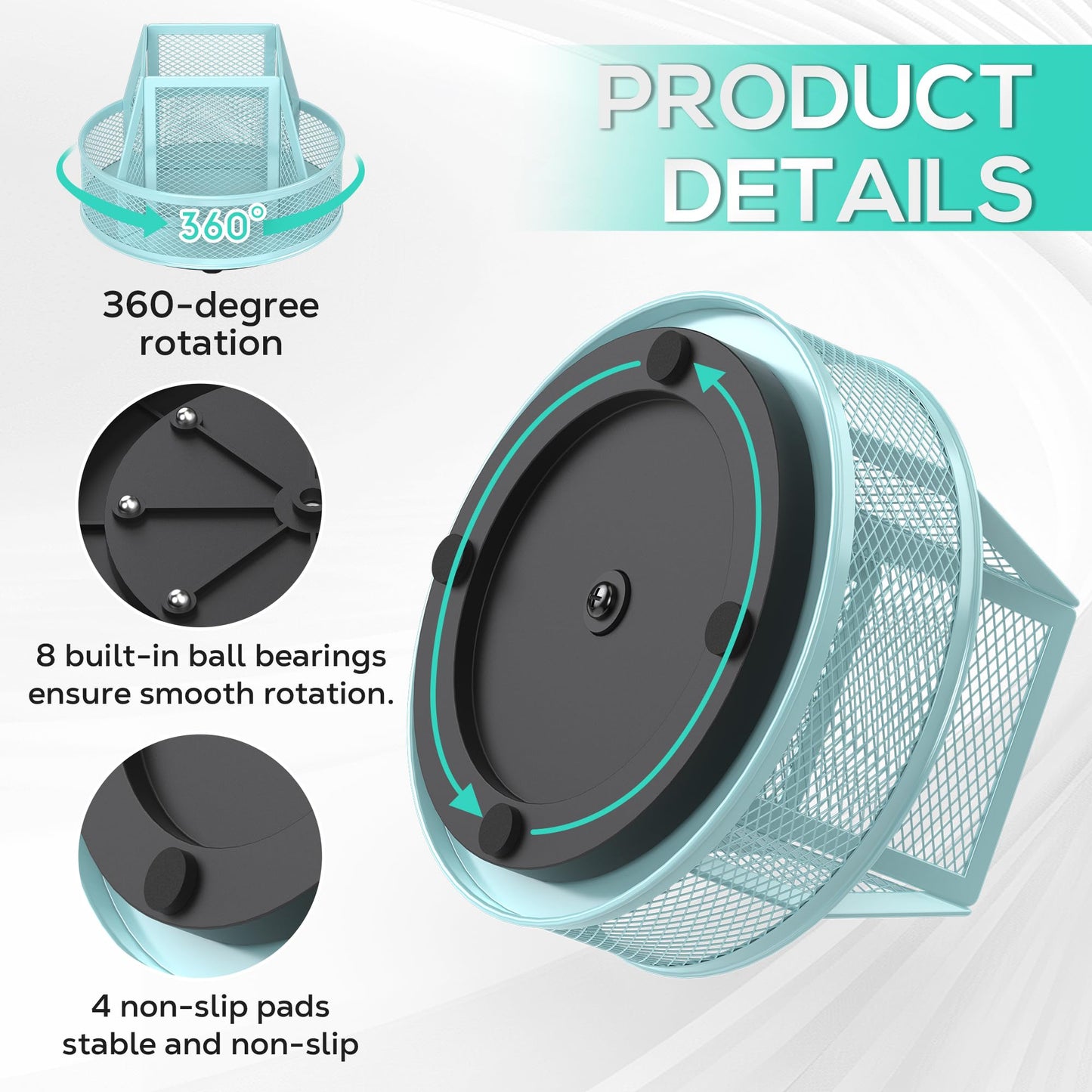 YINGHUA 360°Rotating Mesh Desk Organizer & Pen Holder - Blue