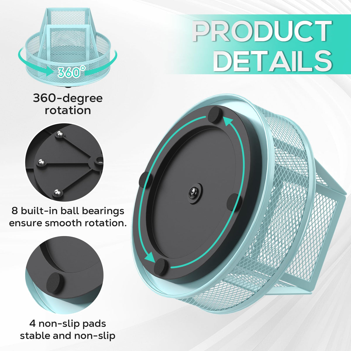 YINGHUA 360°Rotating Mesh Desk Organizer & Pen Holder - Blue