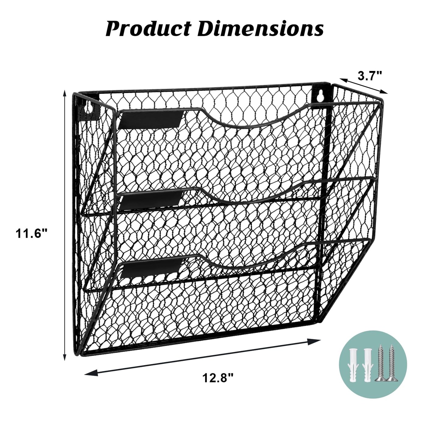 EASEPRES Mail Organizer Wall Mount Hanging File Holder Storage, Metal Chicken Wire Magazine Rack 3