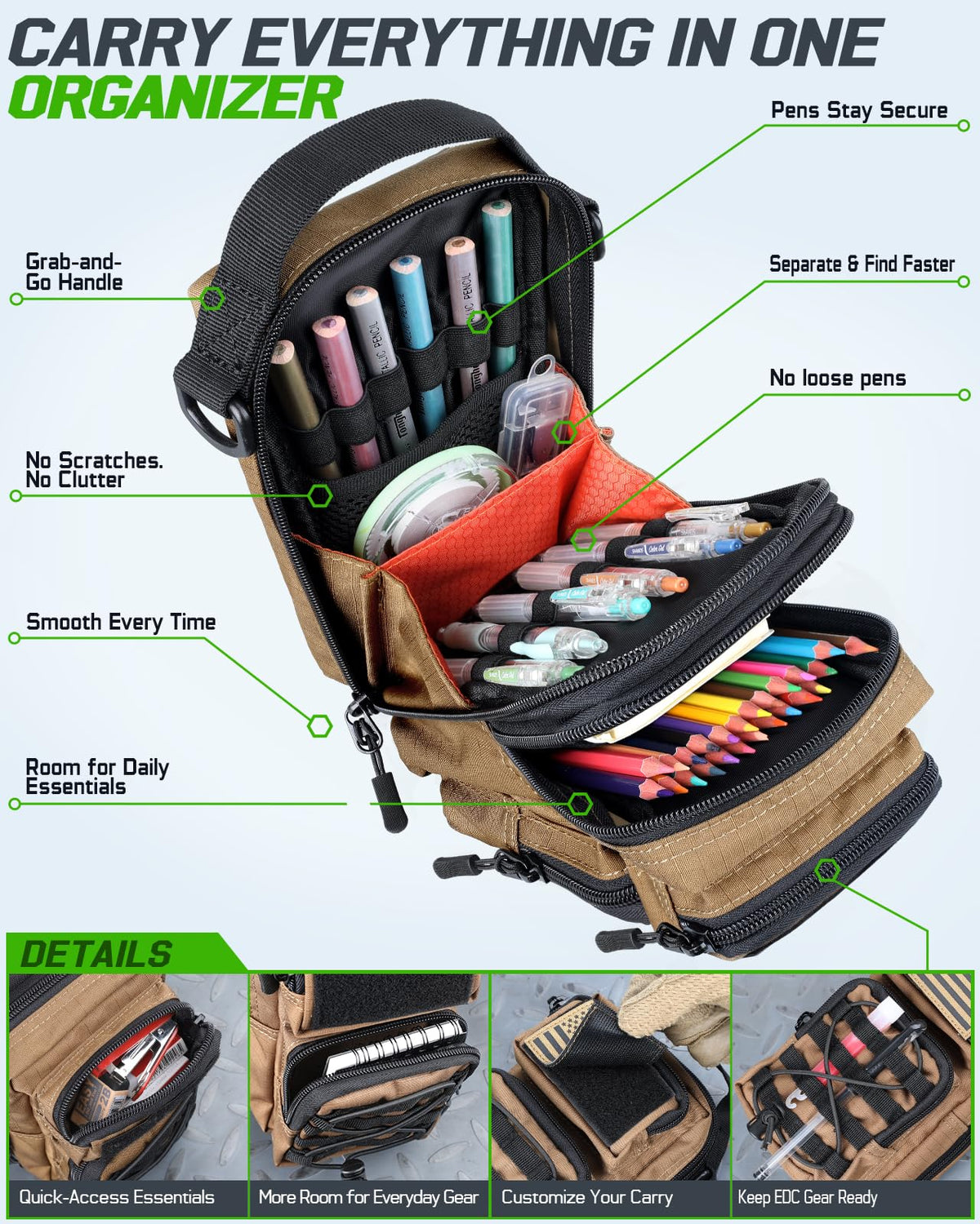 RXW Large Pencil Case Pouch, EDC Organizer for School, Office, Travel, Tech