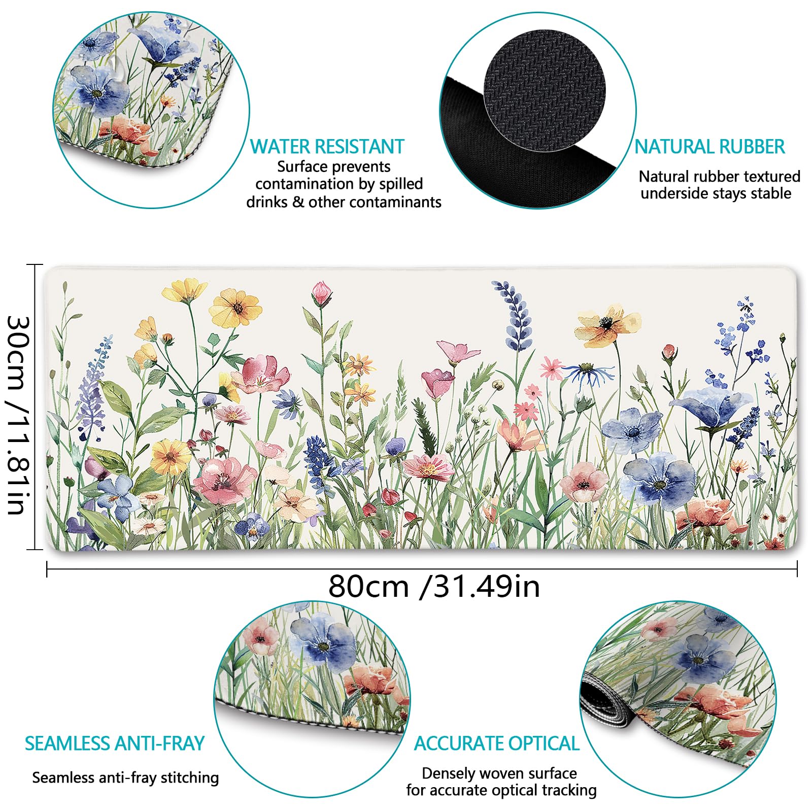 LIMKRIAN Flower Mouse Pad Large Desk Mat for Keyboard Mouse, 31.5x11.8 in