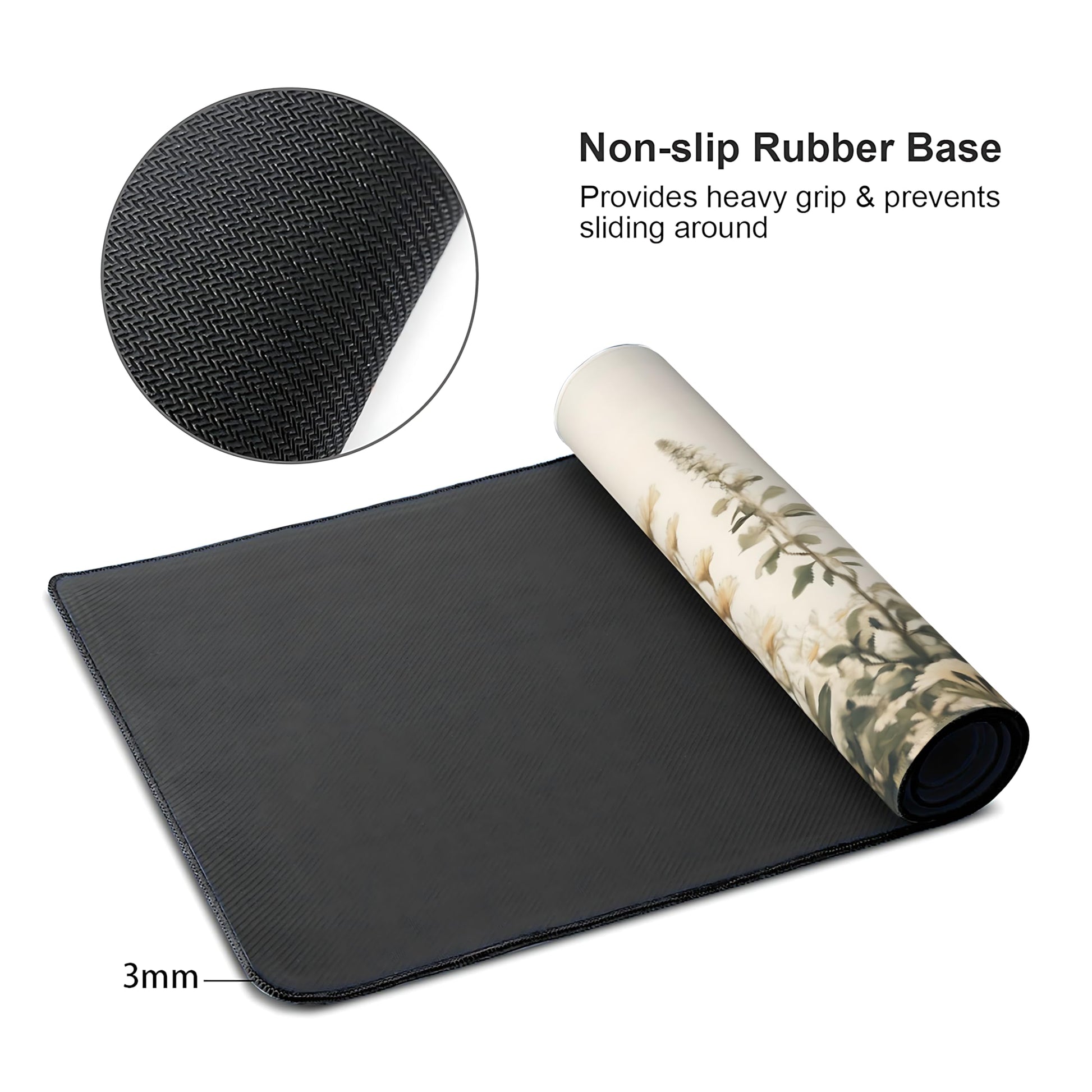 Floral Aesthetic Wildflower Gaming Mouse Pad, Beige Vintage Botanical Desk Mat with Anti-Slip Base
