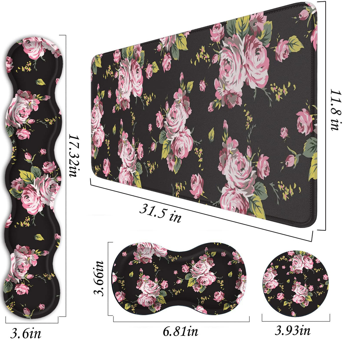 FGDRFGRW Mouse Pad Set,(31.5×11.8 in) Desk Pad + Keyboard Wrist Rest Support + Mouse Wrist Rest +