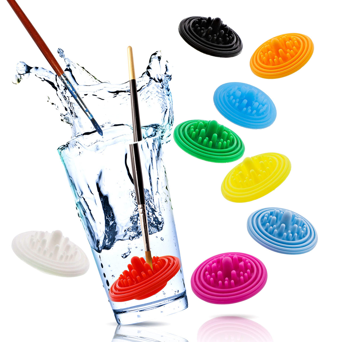 Paint Puck Paint Brush Cleaner (3-Pack, Red) – Reusable Silicone Insert with Suction & Nubs for