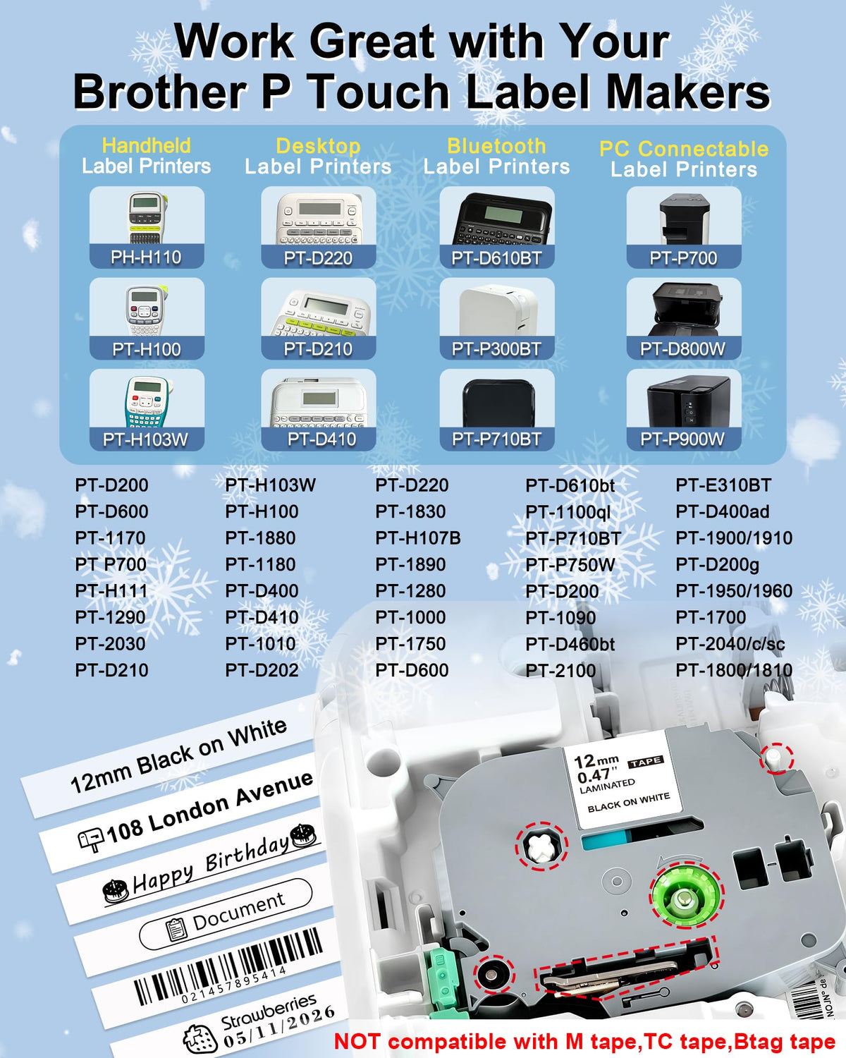TITBIT 5 Pack PTP300BT P Touch Tape White Compatible with Brother TZe-231