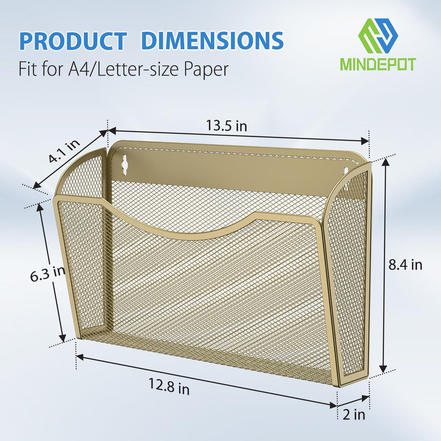 MINDEPOT Wall File Organizer, Hanging Wall File Holder, 3 Pack, Gold