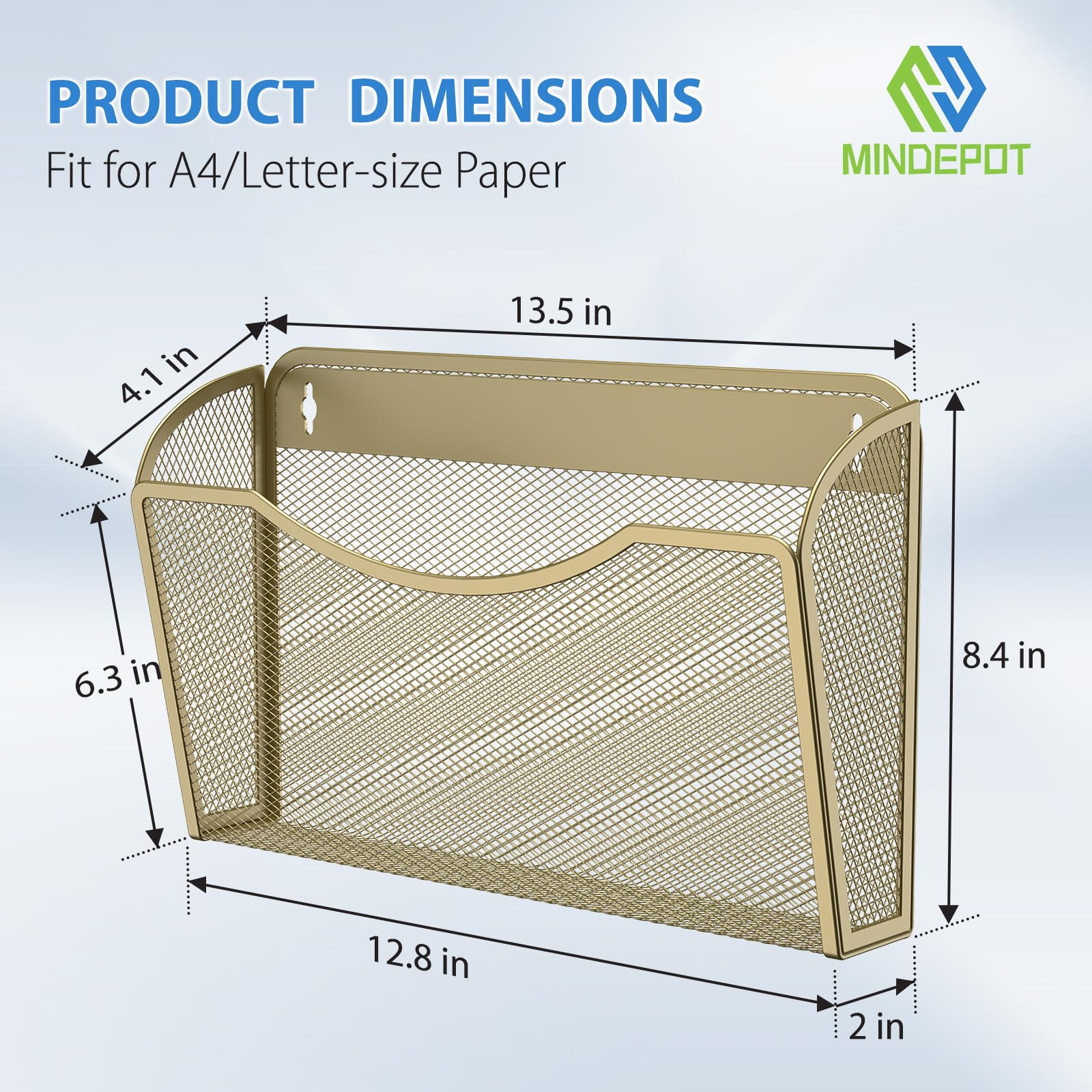 MINDEPOT Wall File Organizer, Hanging Wall File Holder, 3 Pack, Gold