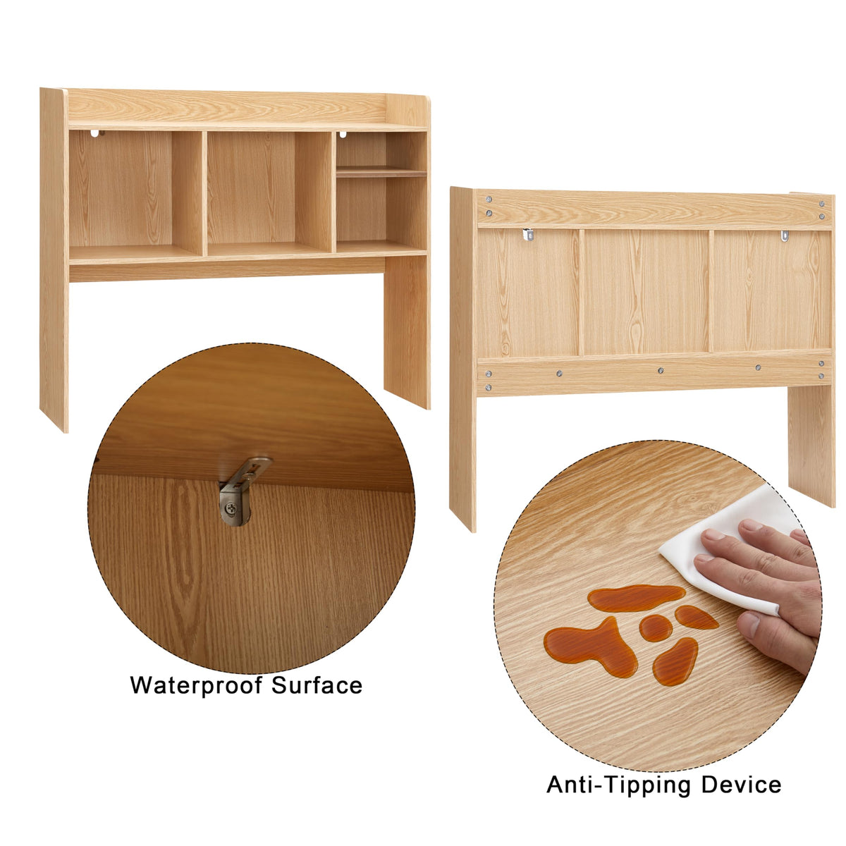 Nromant Desktop Bookshelf, Wooden Desk Storage Hutch with 6 Shelves for Computer Desk, 3-Tier