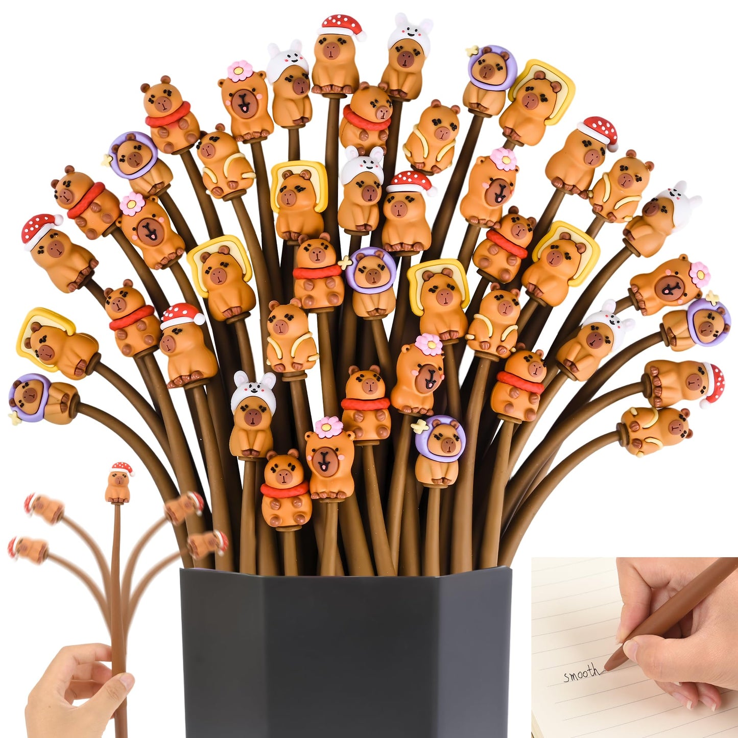 LiYiQ 48 PCS Capybara Stress Relief Bobblehead Pens Fun Cute Pen for kids Fidget Pens Kawaii Pen