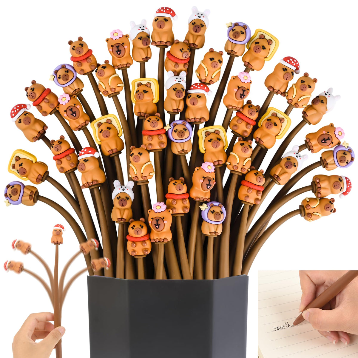 LiYiQ 48 PCS Capybara Stress Relief Bobblehead Pens Fun Cute Pen for kids Fidget Pens Kawaii Pen