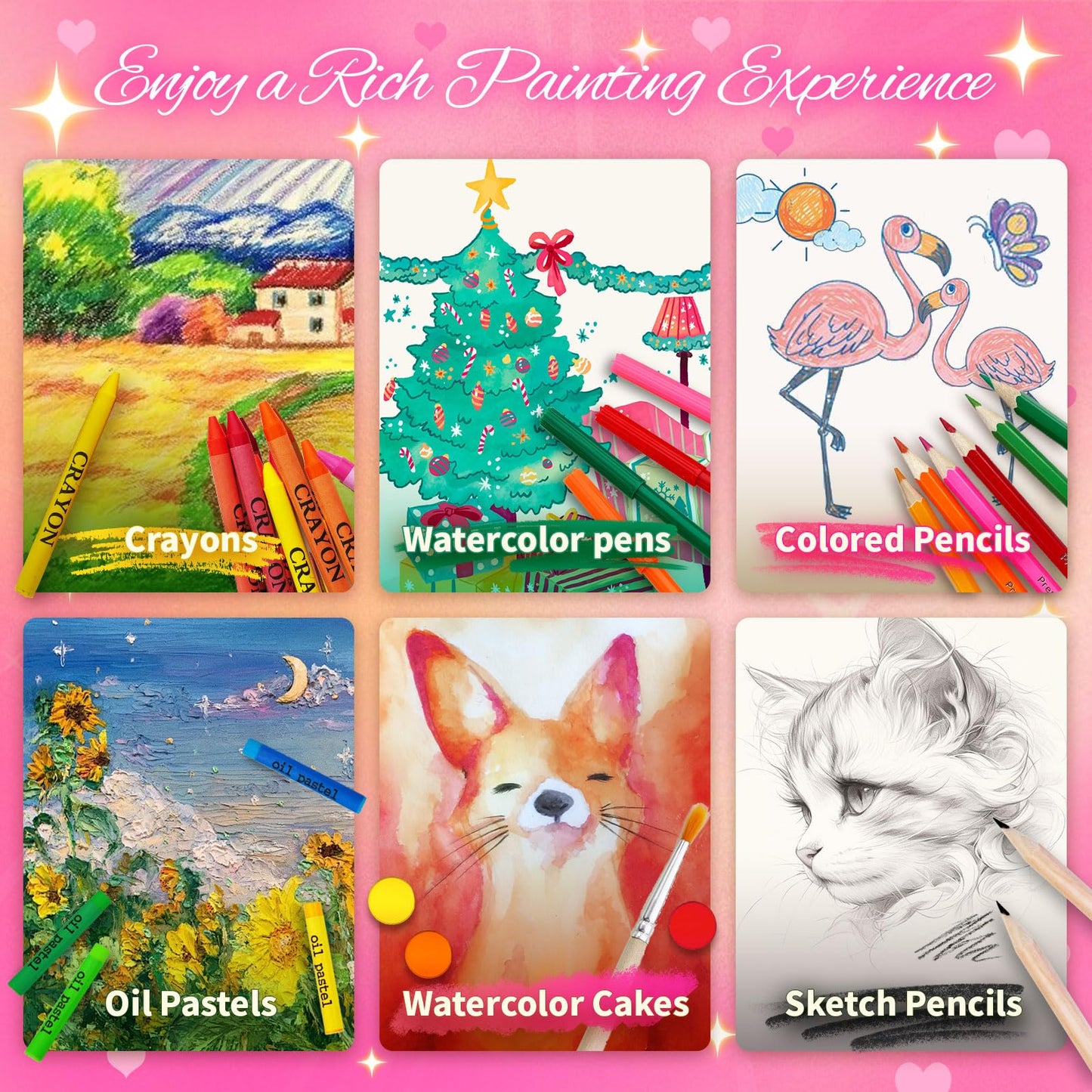 Okiki 184Pcs Princess Art Set for Girls, Drawing Coloring Kit Ages 5-12