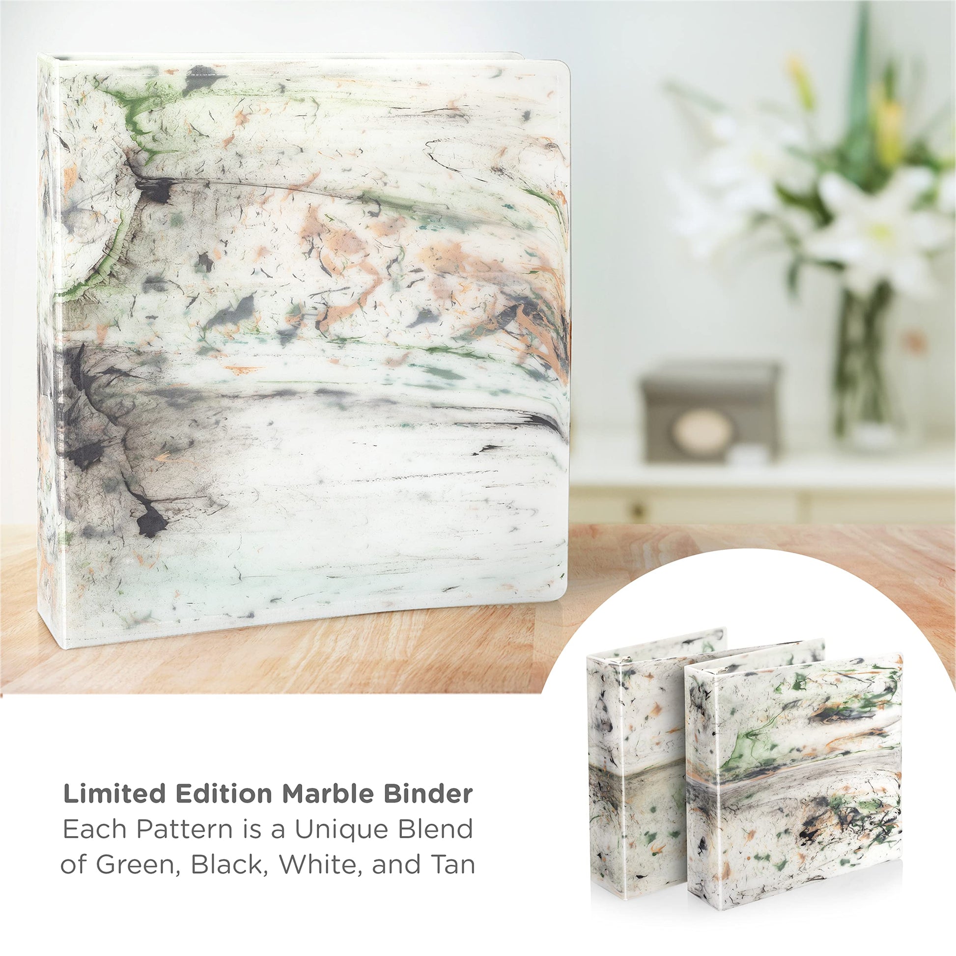 Carstens Limited Edition 2-Inch Green Marble Heavy Duty 3-Ring Binder – Side Opening, Waterproof