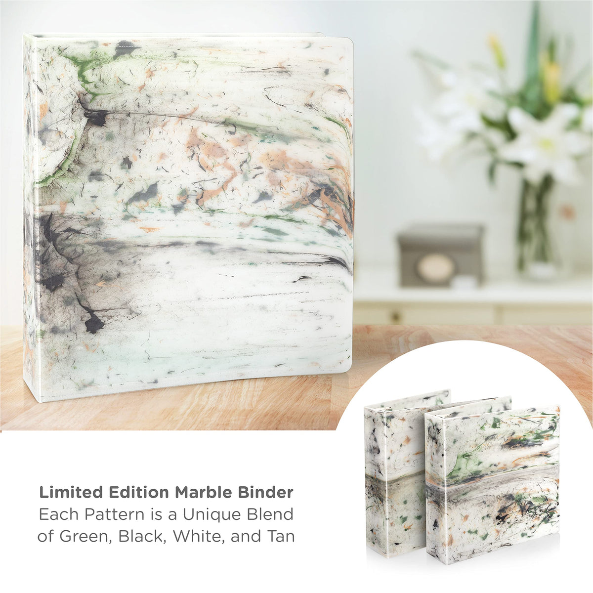 Carstens Limited Edition 3-Inch Green Marble Heavy Duty 3-Ring Binder – Side Opening, Waterproof