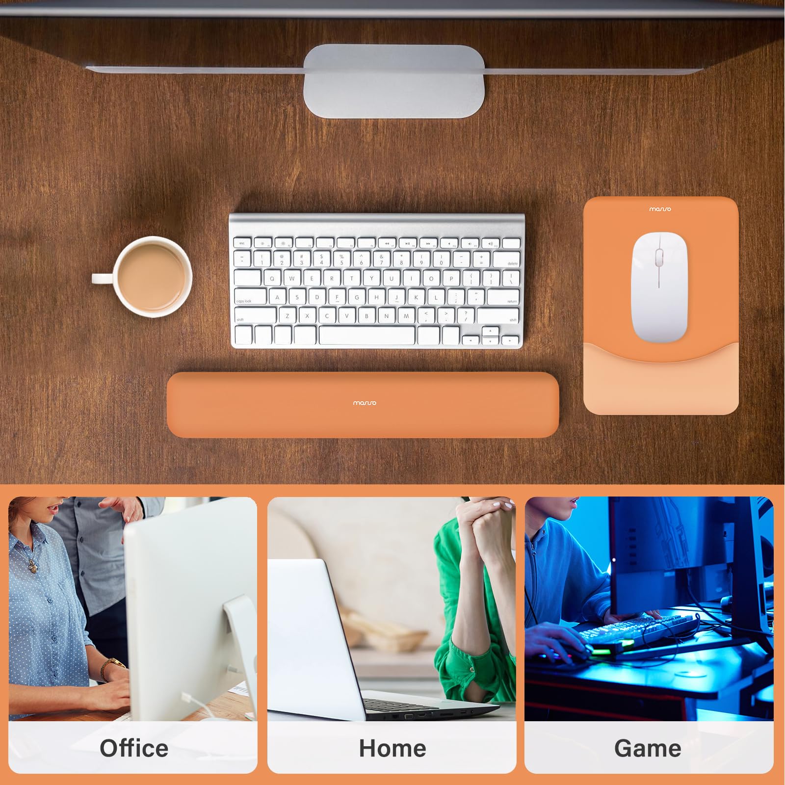 MOSISO Wrist Rest Support Mouse Pad & Keyboard Set, Cosmic Orange