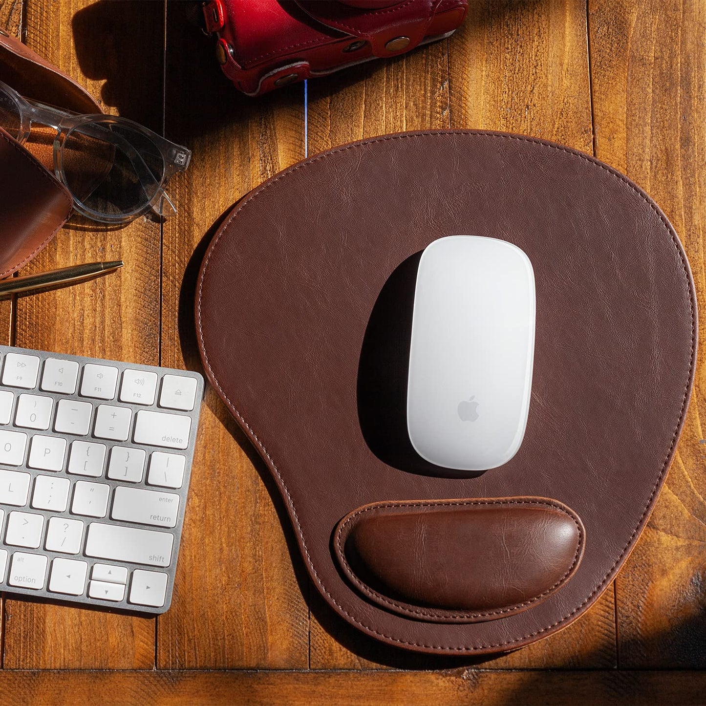 Londo PU Leather Oval Shape Non-Slip Mousepad with Wrist Rest Support, Waterproof Surface, Comfort
