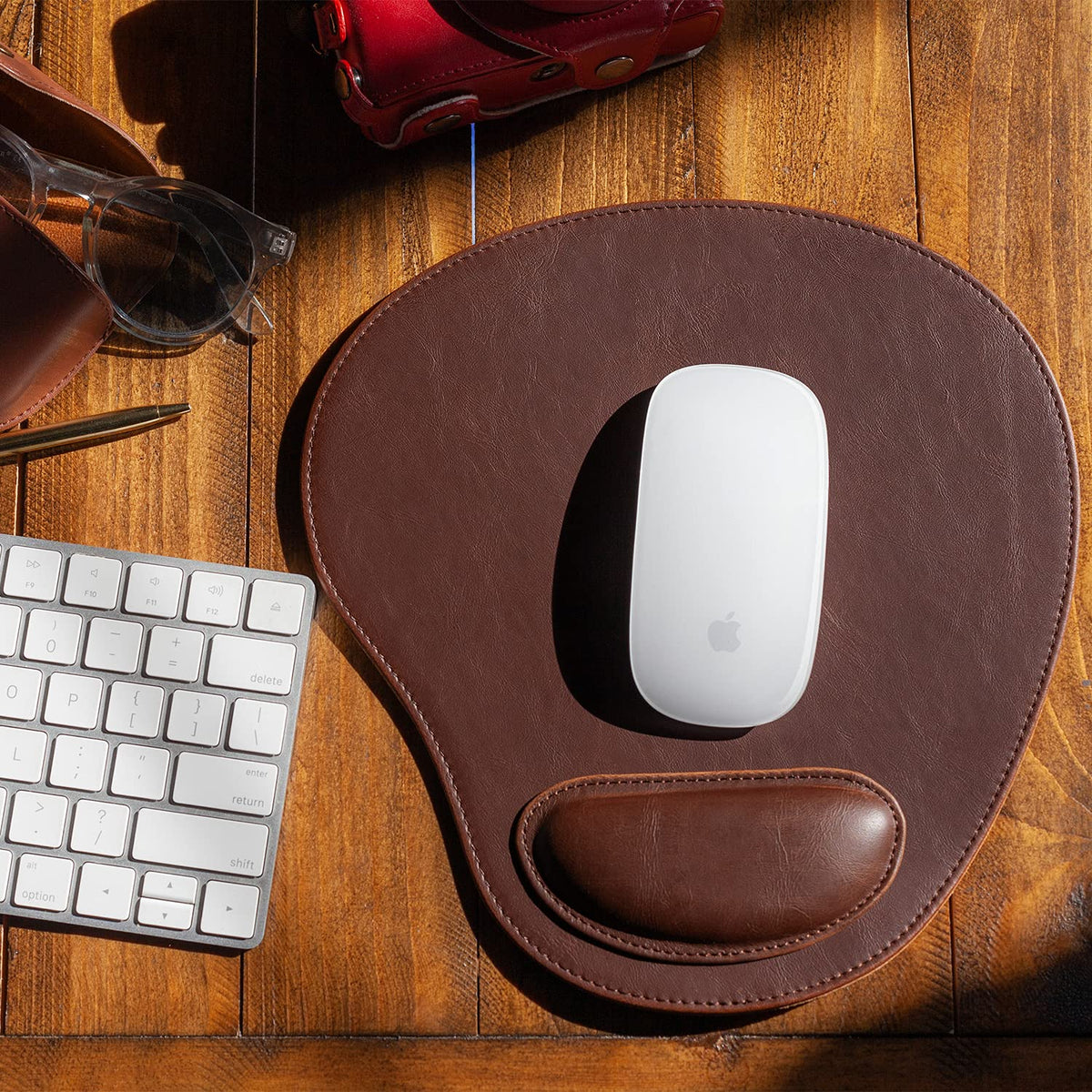 Londo PU Leather Oval Shape Non-Slip Mousepad with Wrist Rest Support, Waterproof Surface, Comfort