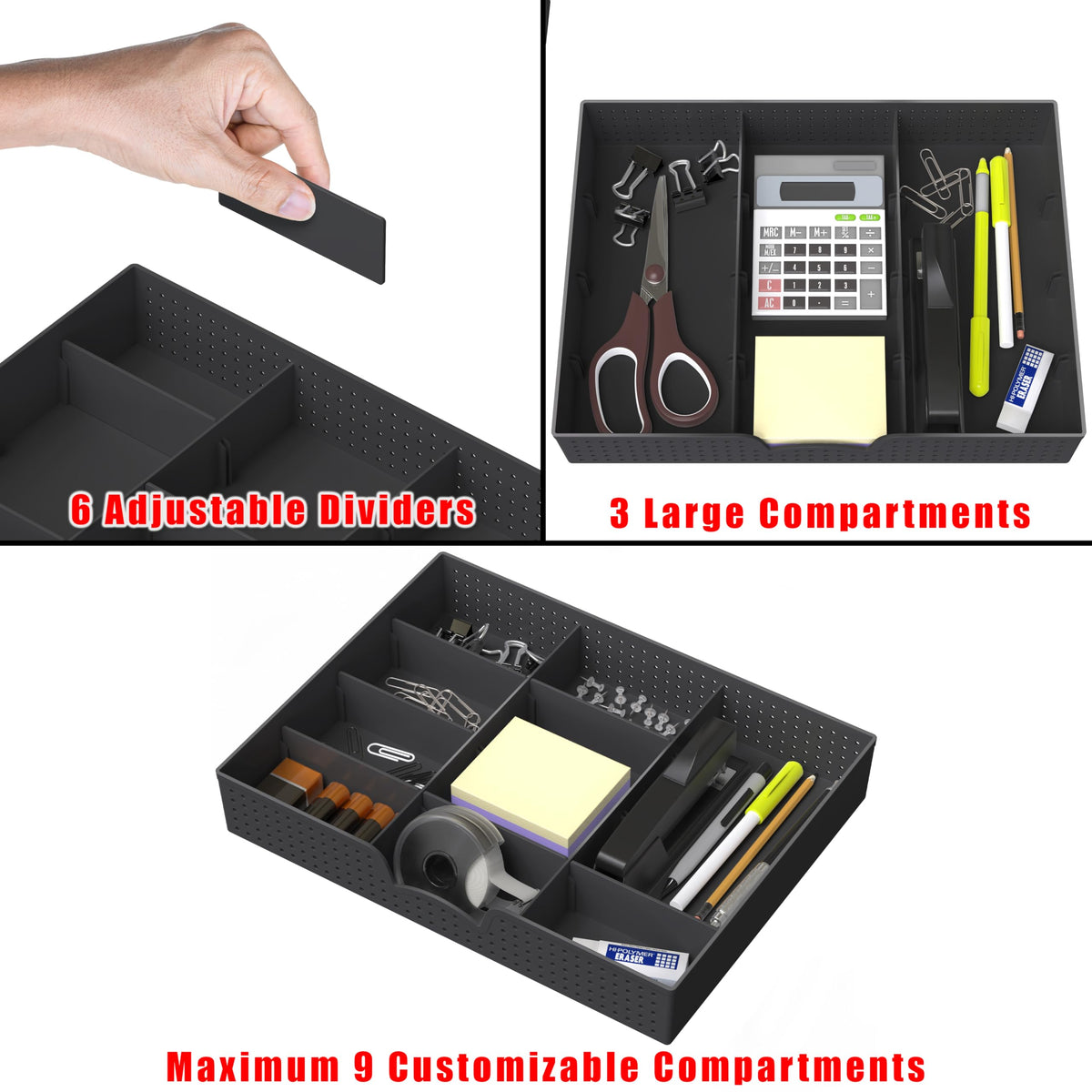 Simple Houseware Drawer Organizer Tray, 9 Adjustable Compartments, Black