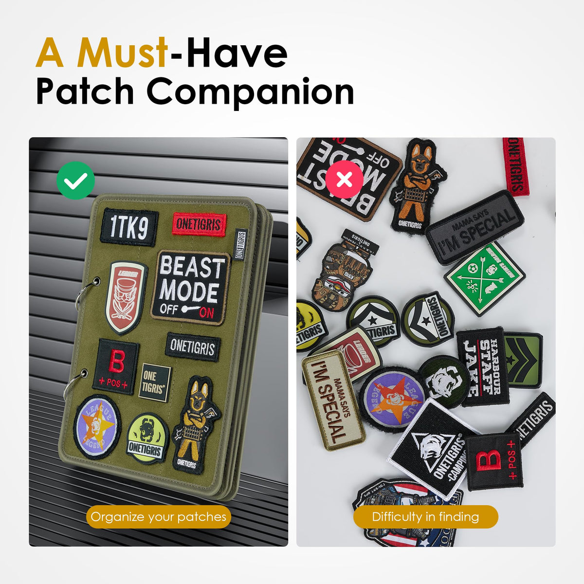 ONETIGRIS Patch Board, Flip-Page Tactical Patches Display Holder 11" x 8"