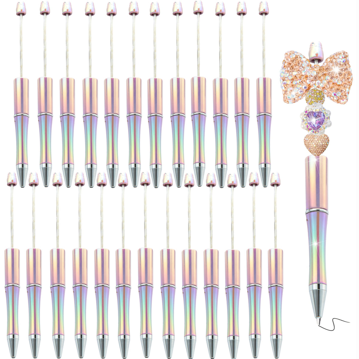 KUNHEHO Beadable Pens 25 Pcs Dusty Purple Gradient Colors Shiny Fancy Pens Bulk for Women Focal