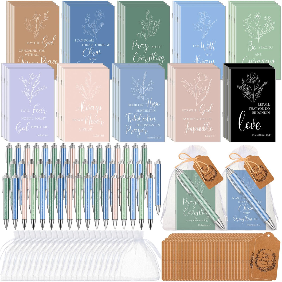 Qeeenar 200 Pcs Christian Gift Bulk Set Bible Verse, Morandi Color, Plant