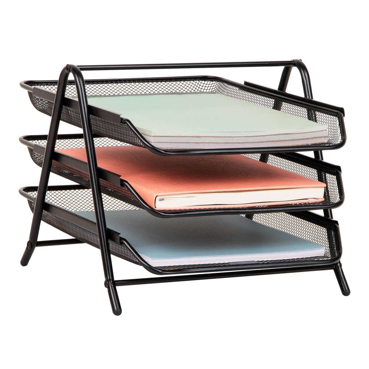 Mind Reader 3-Tier Paper Tray, Desktop Organizer, File Storage, Workspace, Office, Metal Mesh