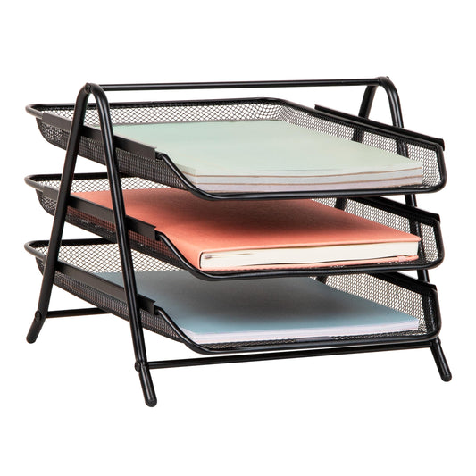 Mind Reader 3-Tier Paper Tray, Desktop Organizer, File Storage, Workspace, Office, Metal Mesh
