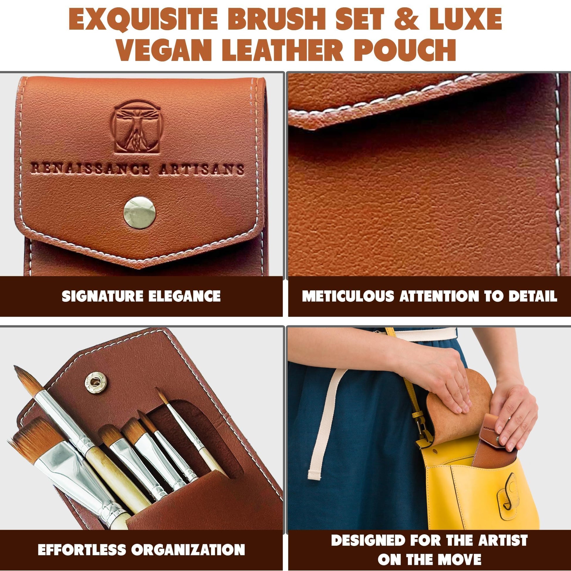 Renaissance Artisans Travel Watercolor Brush Set - 6 Short Handle Paint Brushes with Travel Case